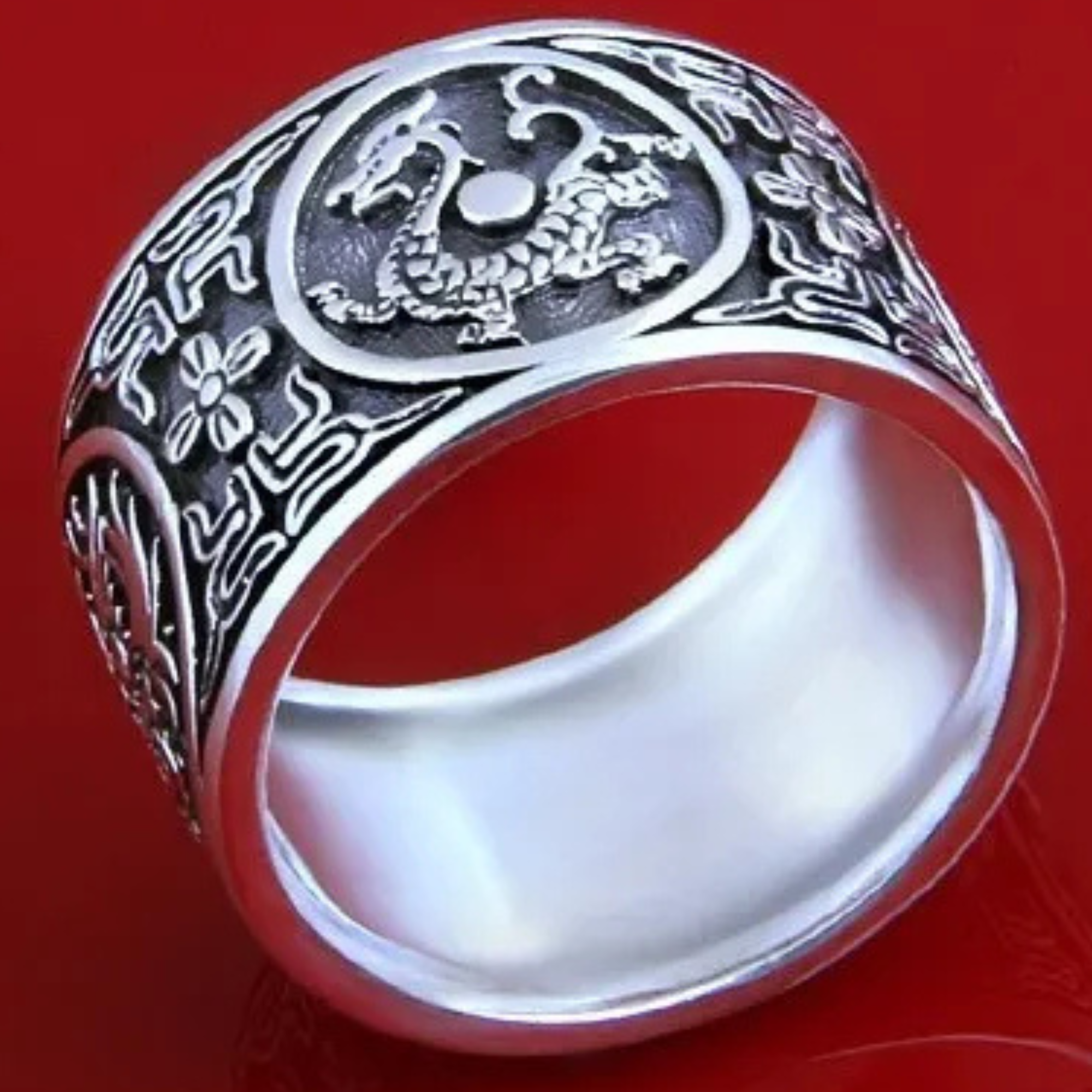 Artisan d'Asie Bagues Bague 4 symboles en argent 999
