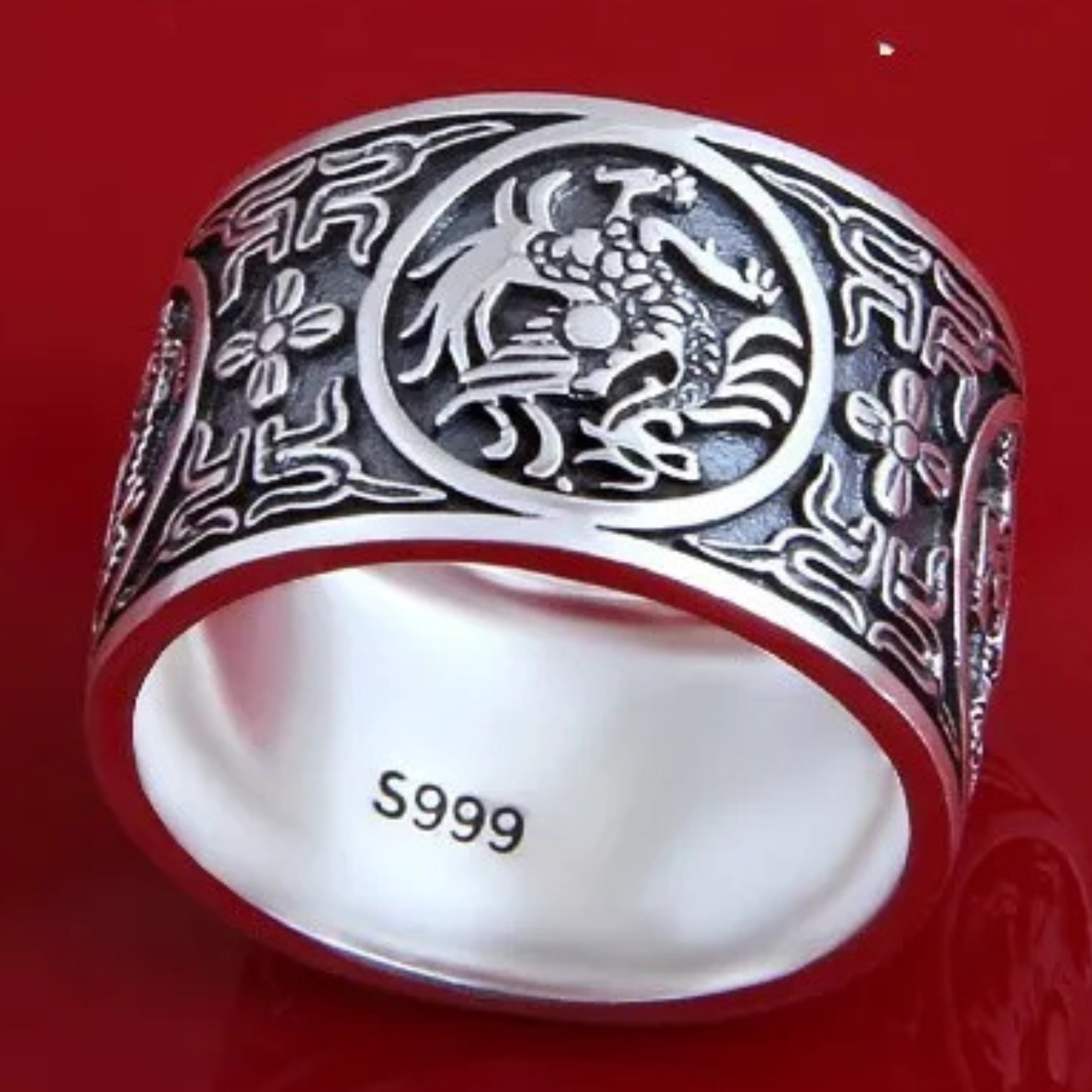 Artisan d'Asie Bagues Bague 4 symboles en argent 999