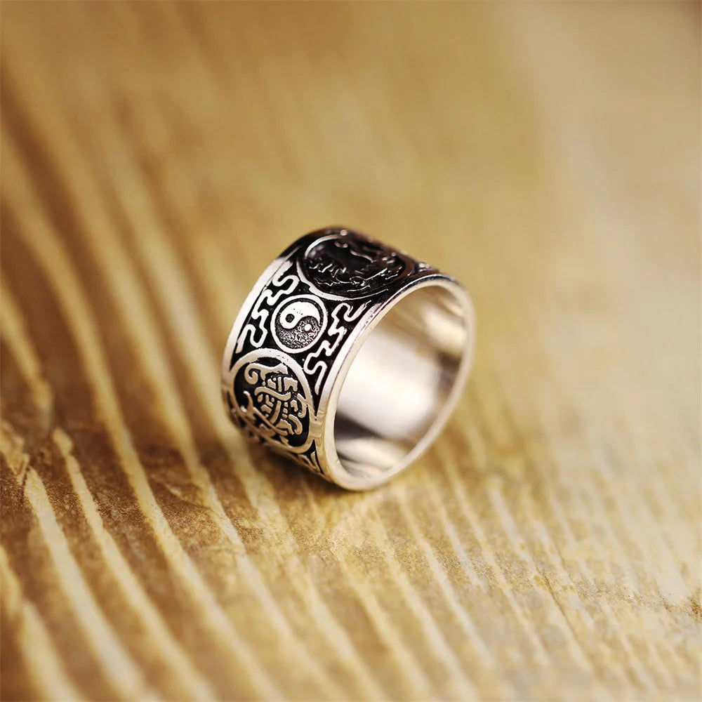 Artisan d'Asie Bagues Bague 4 symboles en argent 999