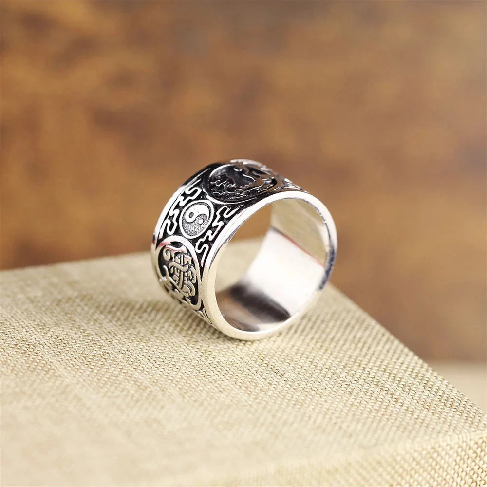 Artisan d'Asie Bagues Bague 4 symboles en argent 999