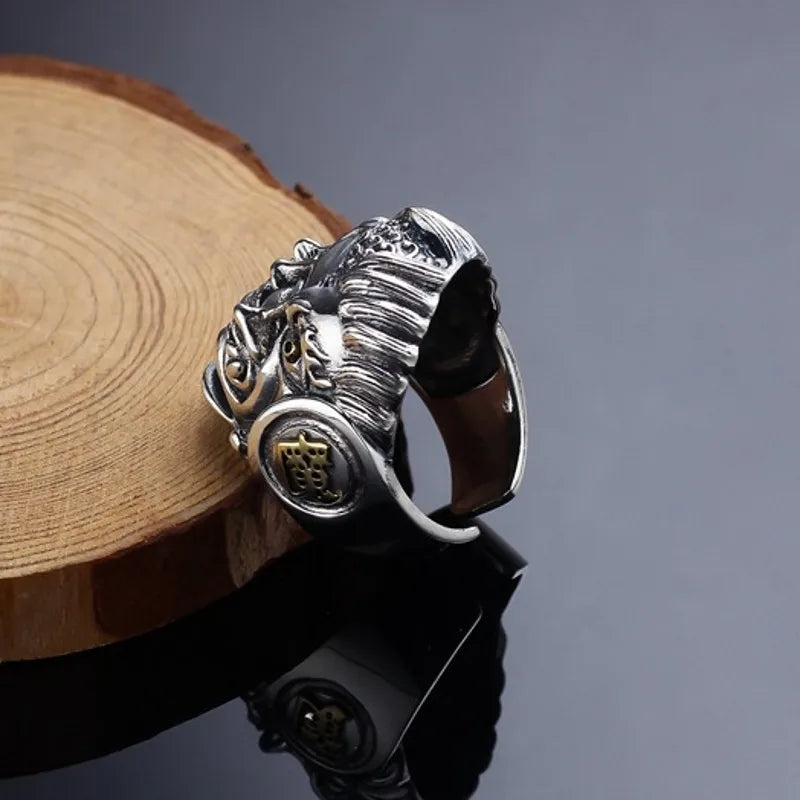 Artisan d'Asie Bagues Bague gravée tête de Bouddha et Mara en argent 925