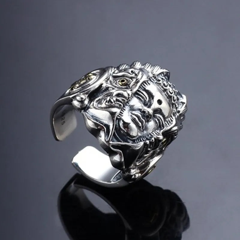 Artisan d'Asie Bagues Bague gravée tête de Bouddha et Mara en argent 925