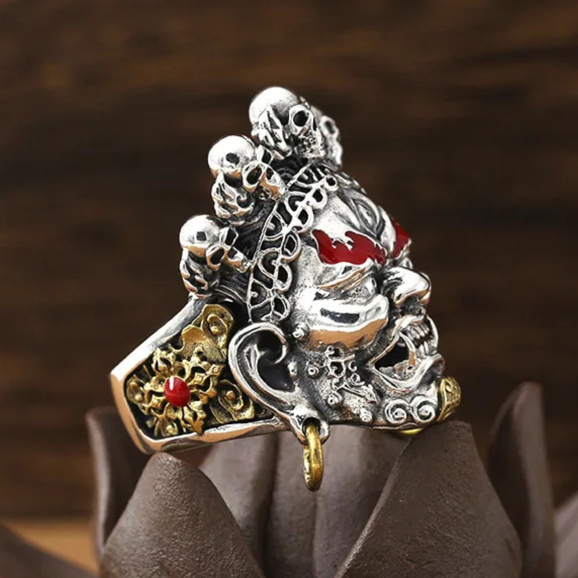 Artisan d'Asie Bagues Bague Mahākāla en argent 925 et laiton