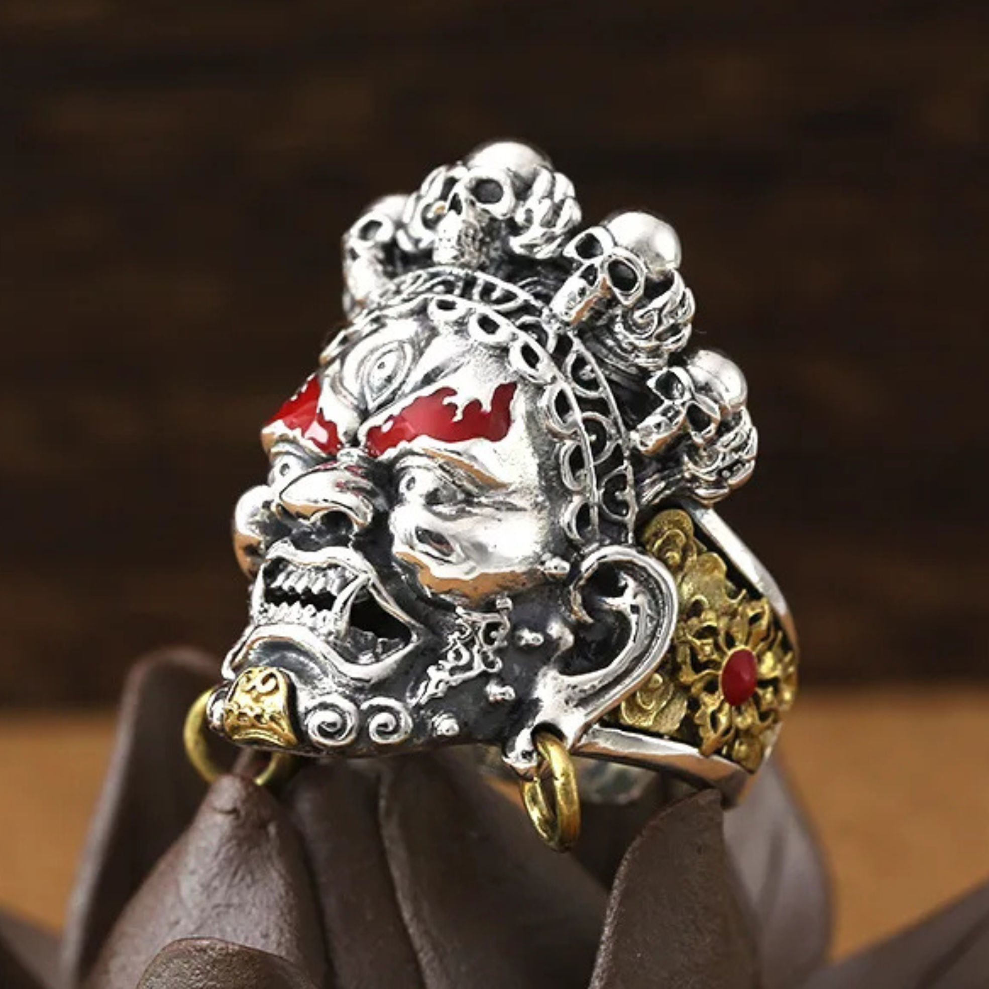 Artisan d'Asie Bagues Bague Mahākāla en argent 925 et laiton
