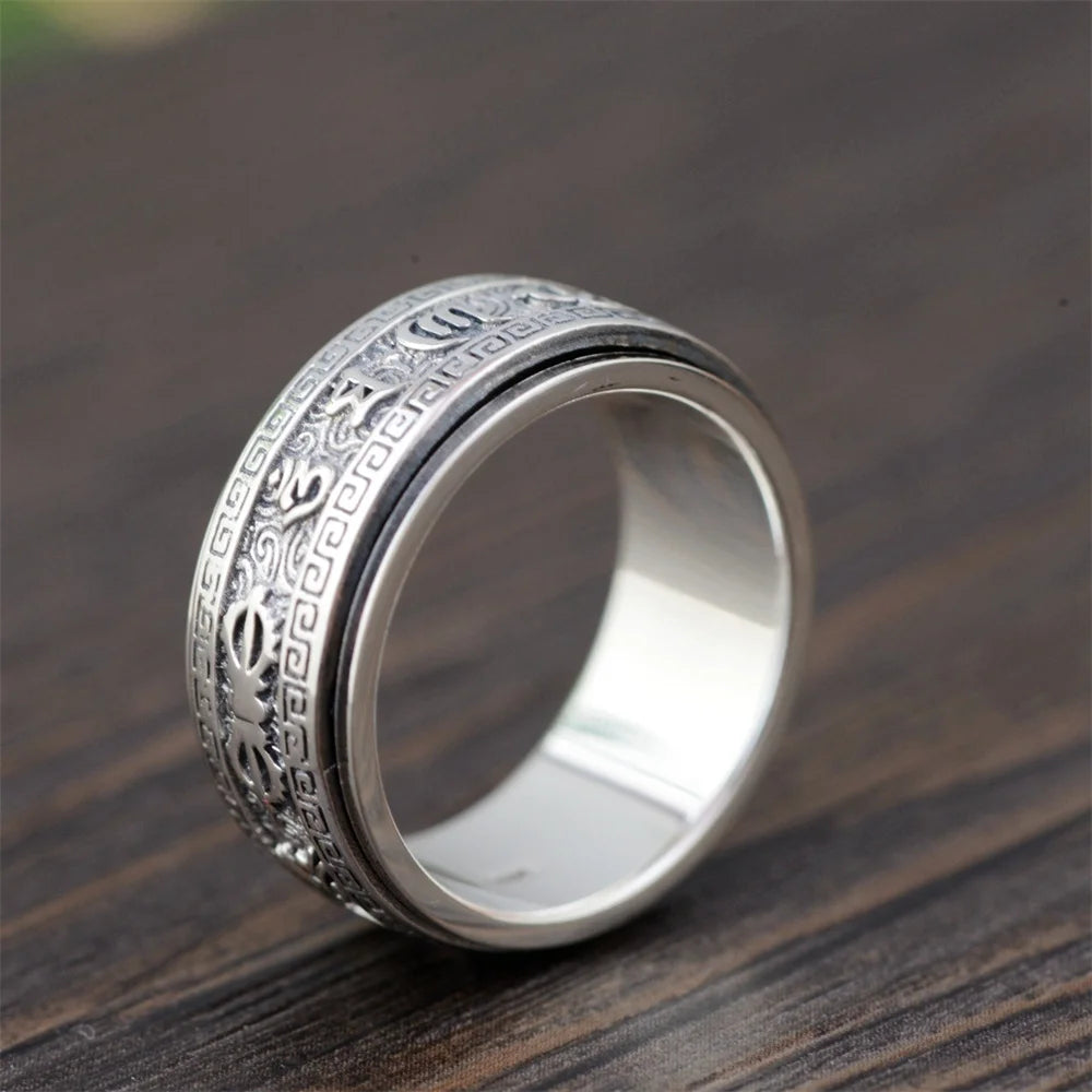 Artisan d'Asie Bagues Bague mantra Om Mani Padme Hum en argent S925