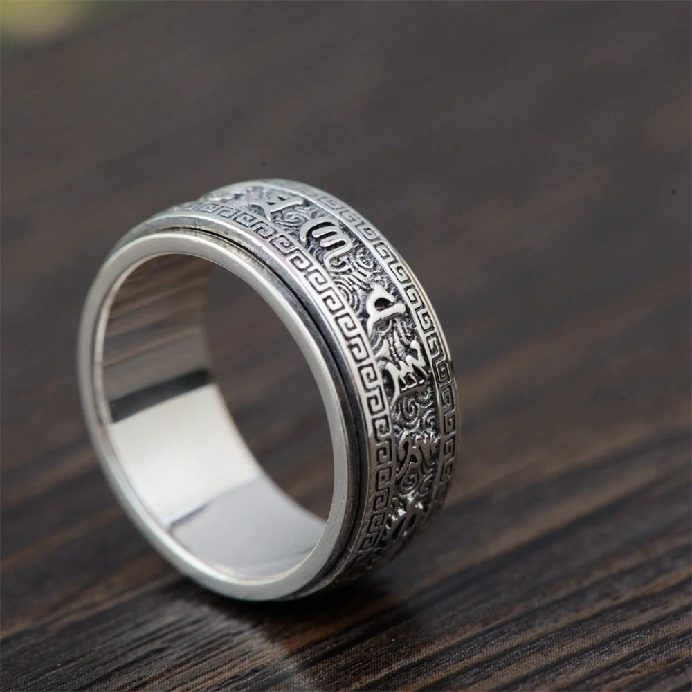 Artisan d'Asie Bagues Bague mantra Om Mani Padme Hum en argent S925