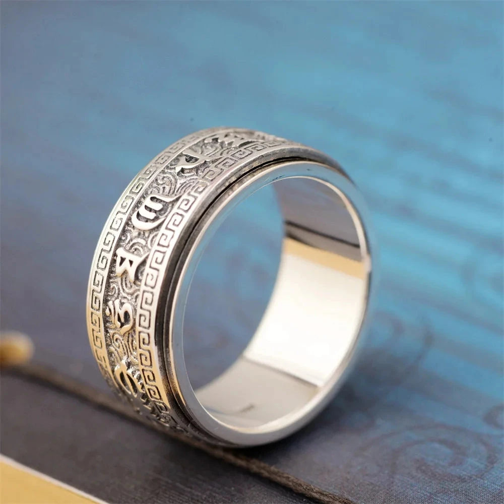 Artisan d'Asie Bagues Bague mantra Om Mani Padme Hum en argent S925