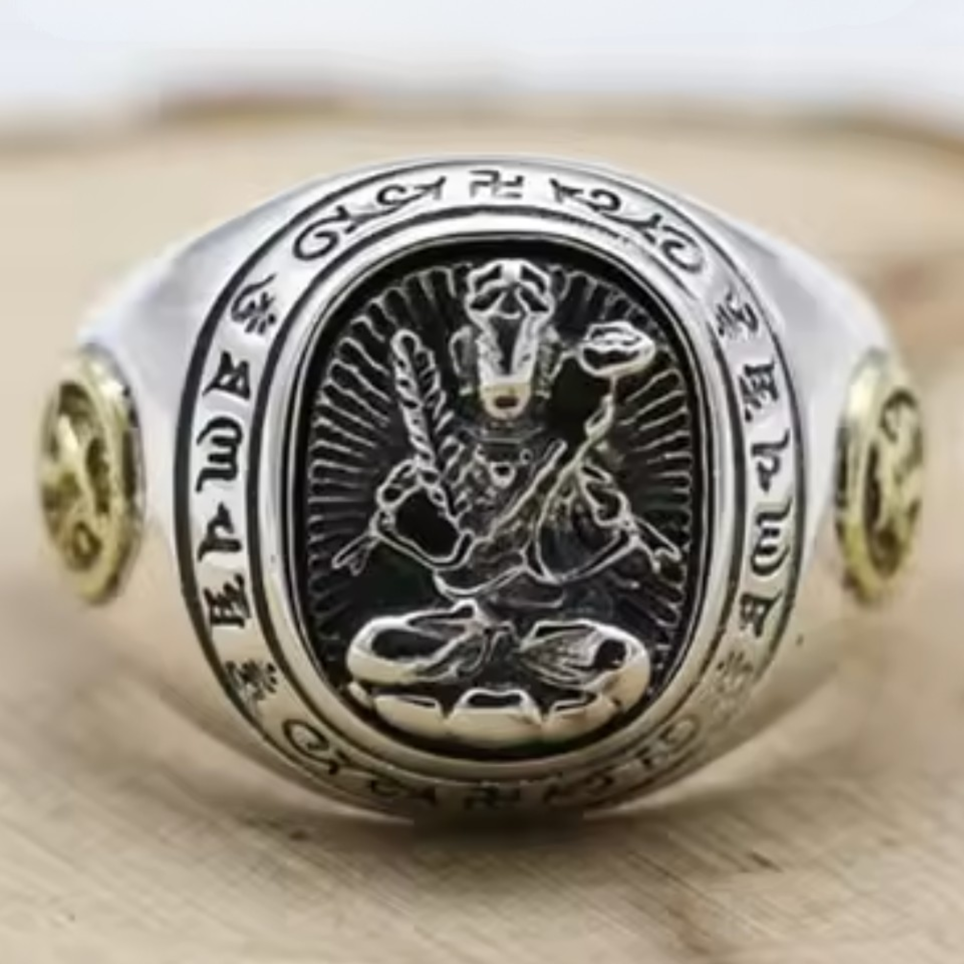Artisan d'Asie Bagues Buffle et Tigre Bague Bouddha signes du zodiaque en argent 925