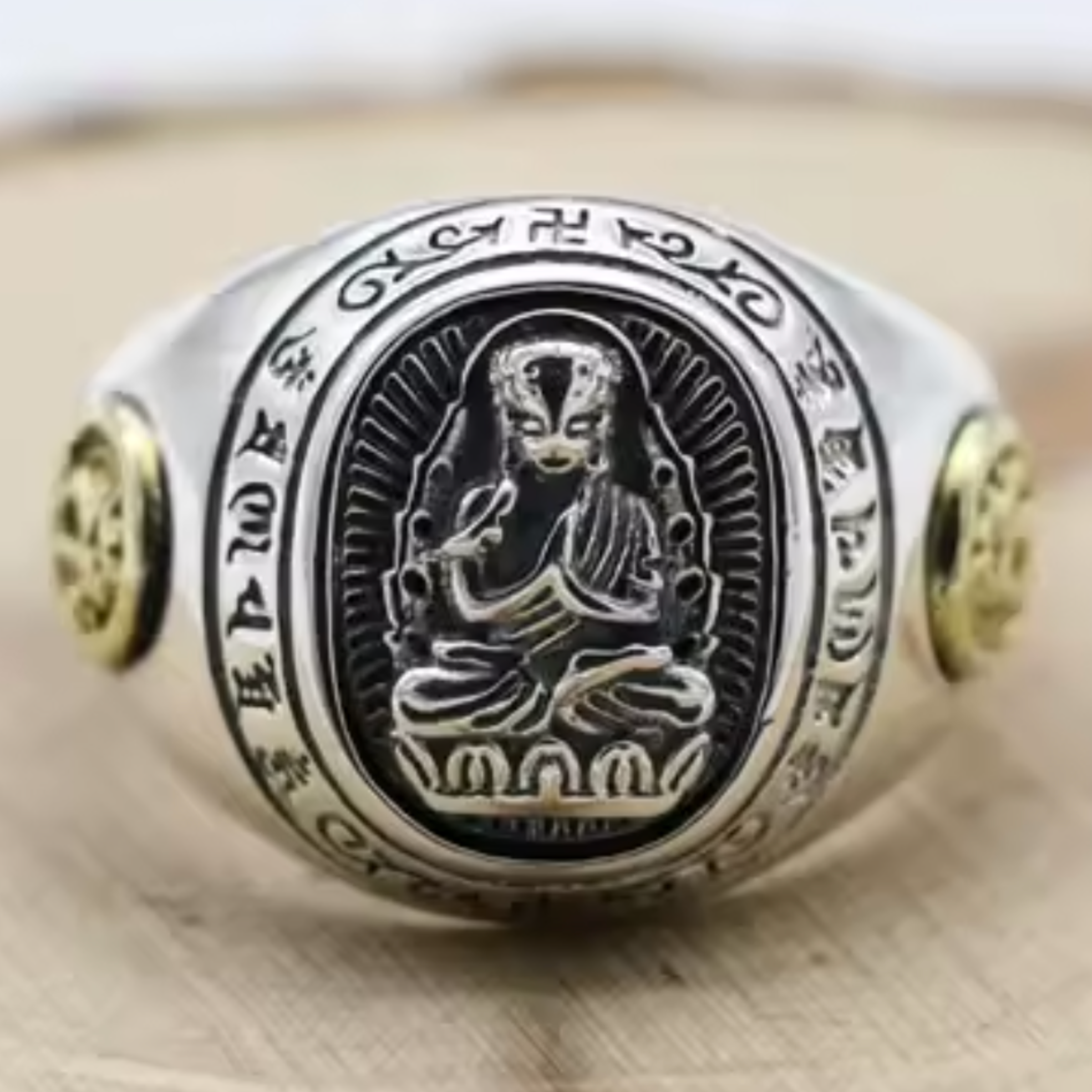 Artisan d'Asie Bagues Chèvre et Singe Bague Bouddha signes du zodiaque en argent 925