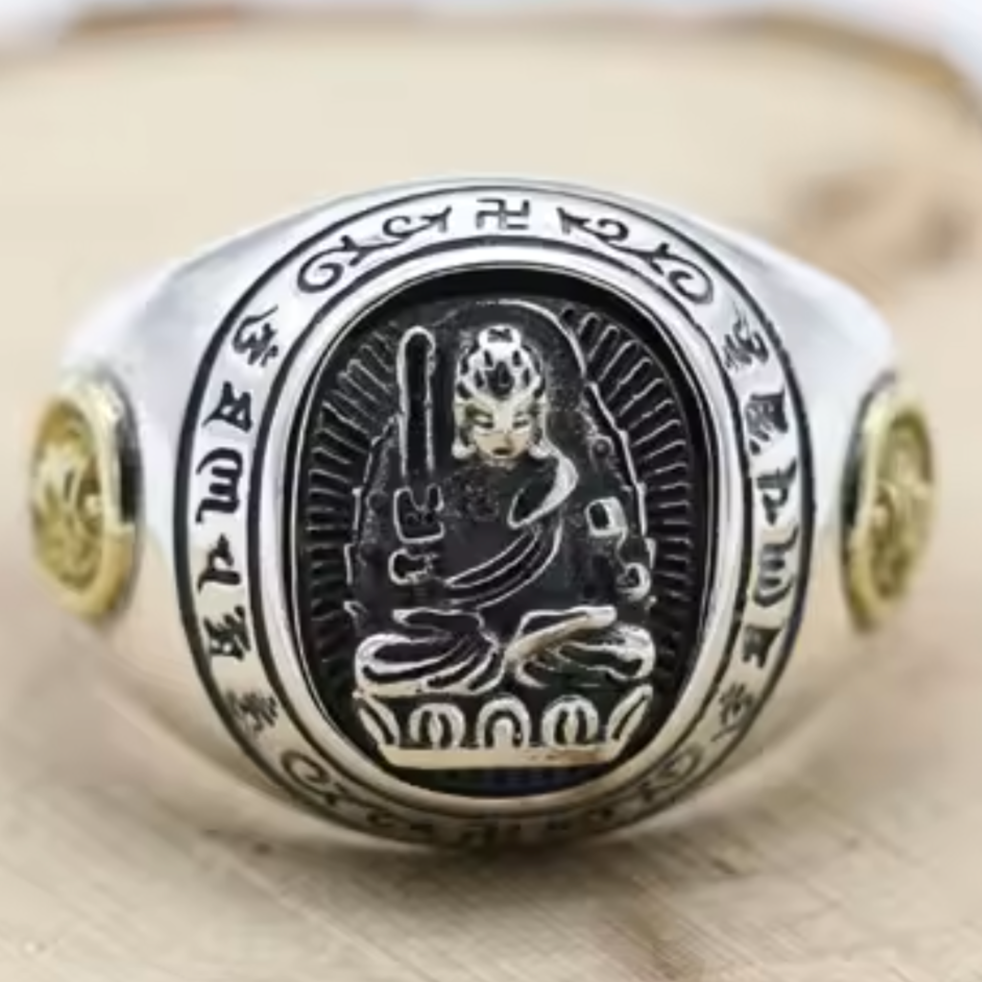 Artisan d'Asie Bagues Coq Bague Bouddha signes du zodiaque en argent 925