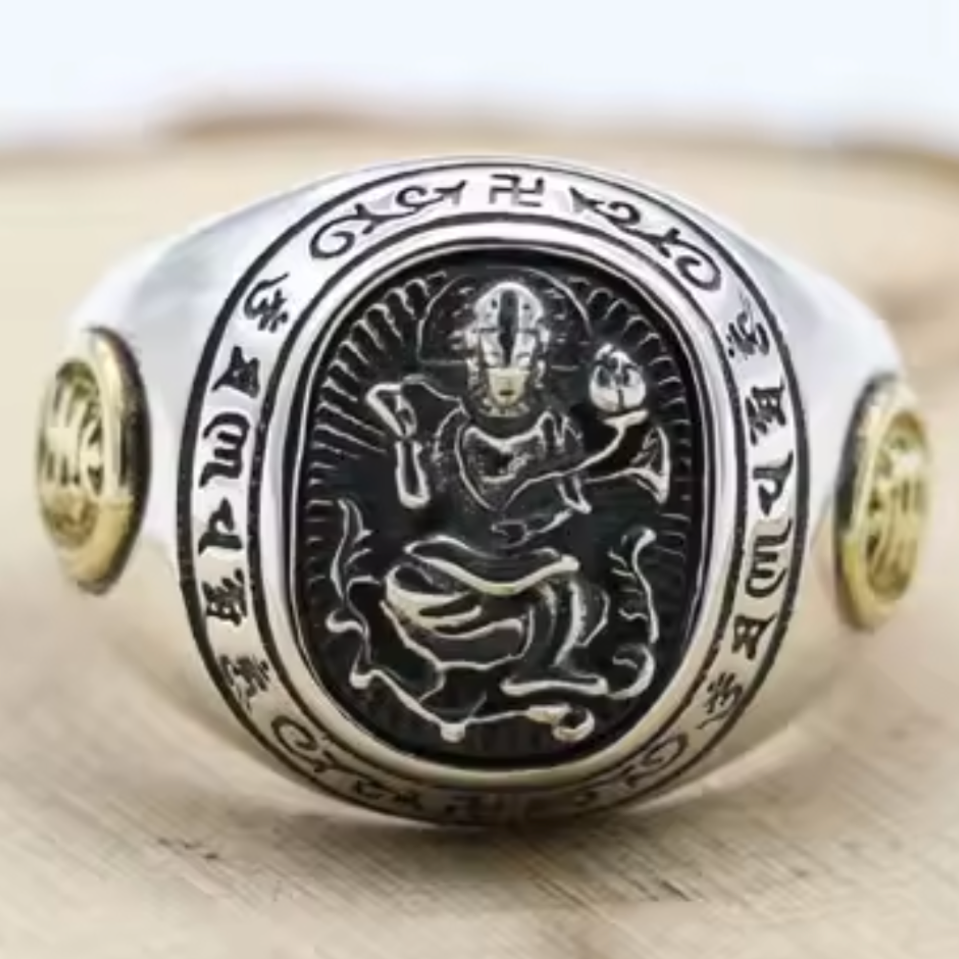 Artisan d'Asie Bagues Dragon et Serpent Bague Bouddha signes du zodiaque en argent 925