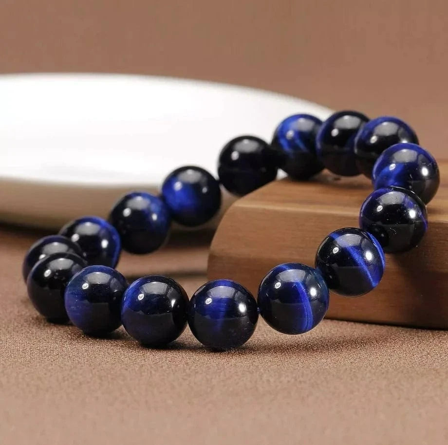 Artisan d'Asie Bracelets Malas Bracelet mala en pierre d'oeil de tigre bleu