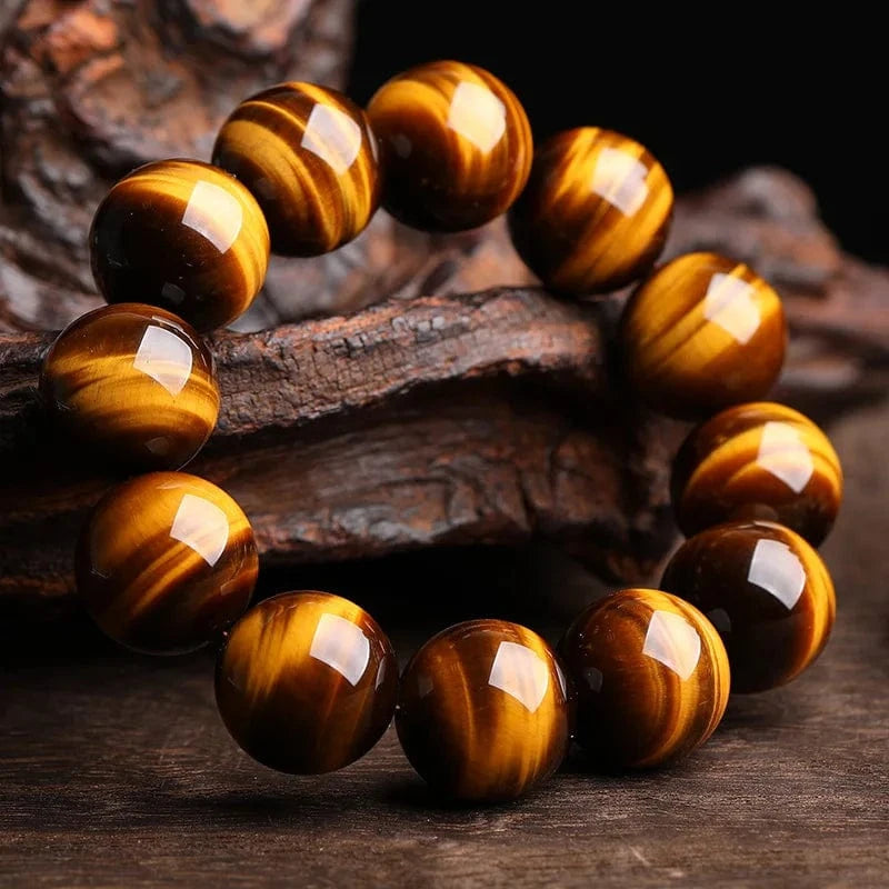 Artisan d'Asie Bracelets Malas Bracelet mala en pierre d'oeil de tigre jaune