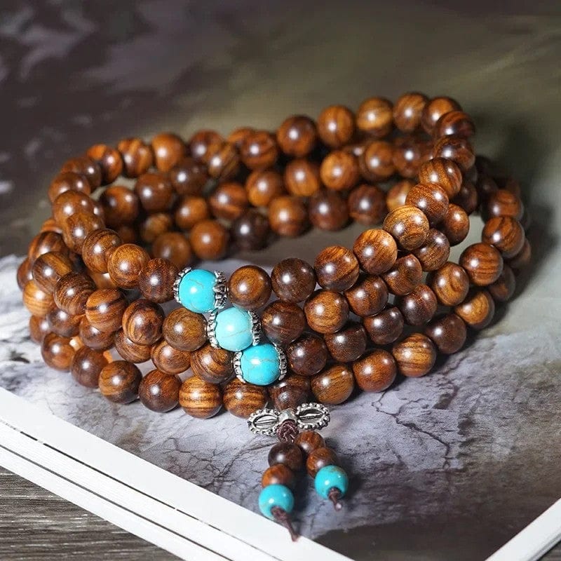 Artisan d'Asie Colliers Malas Collier mala en bois de poirier et turquoise