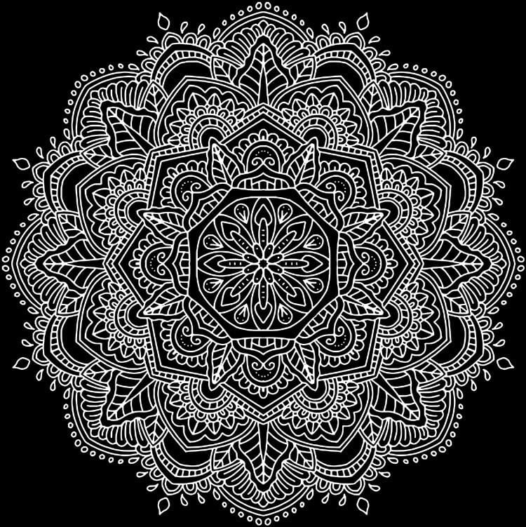 Artisan d'Asie Coloriage Adulte Mandala sur fond noir Mandala à colorier