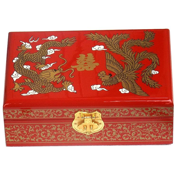 Boîte chinoise en bois laqué - Dragon et Phoenix