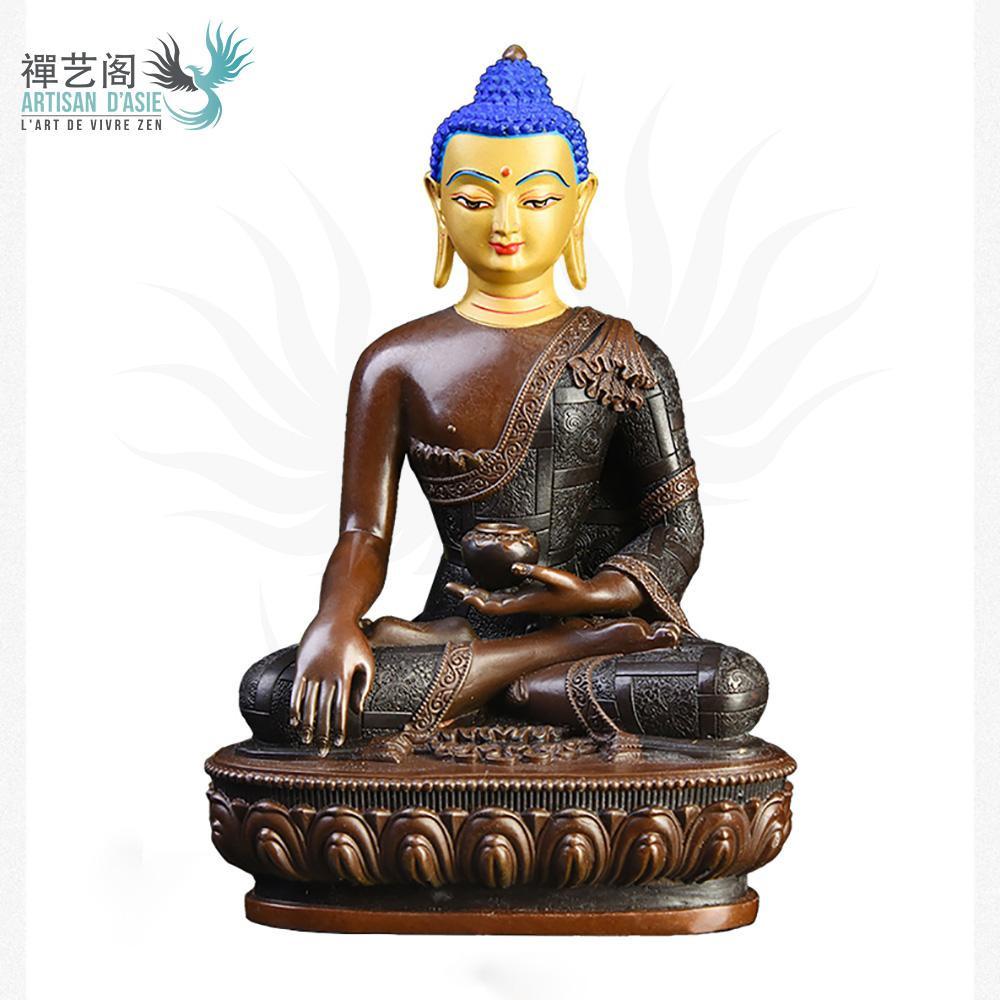 Statue Bouddha Shakyamuni en cuivre tête peinte Statues Bouddha Artisan d'Asie 