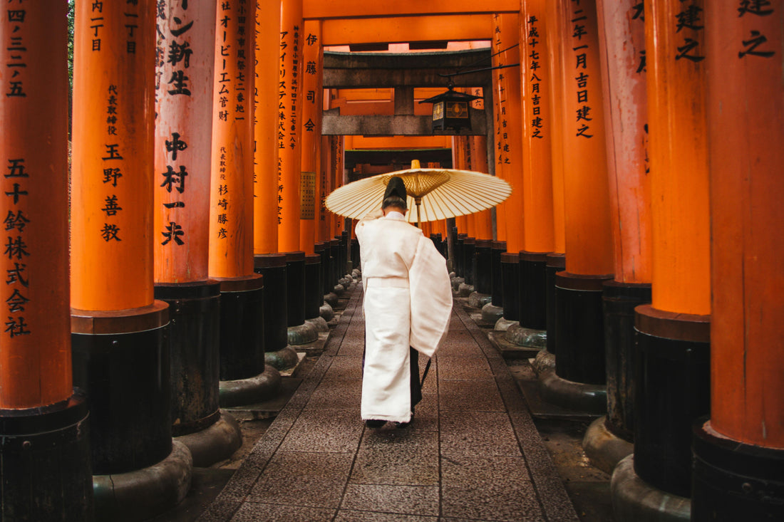 Traditional Japanese torii gates in Kyoto Fushimi Inari Shrine