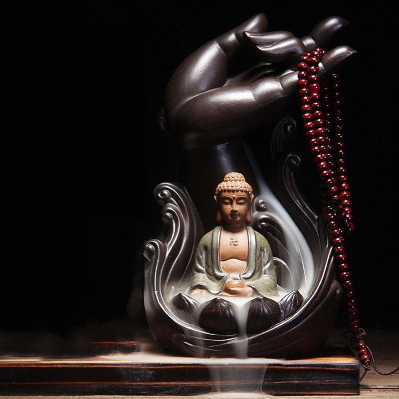 Artisan d'Asie brûleur d’encens cascade Bouddha