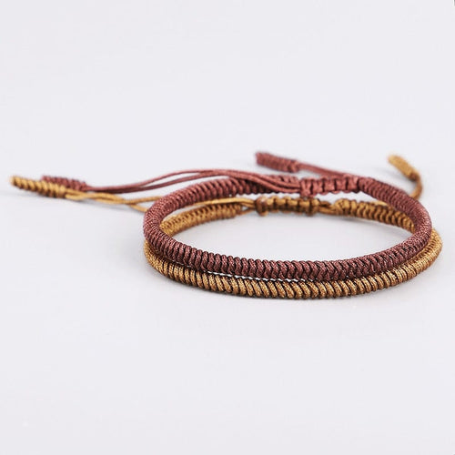 Artisan d'Asie 0 2PCS\Set Original Tibetan Buddhist Handmade Lucky Knots Rope Bracelets Handmade Size Adjustable Buddhism Braided Bangle