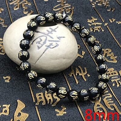 Artisan d'Asie 0 8mm 8/10/12/14mm Tibetan Buddhism Six Words Mantra Bracelets For Men Women Black Obsidian Amulet Lucky Bangles Jewelry with Gift Box
