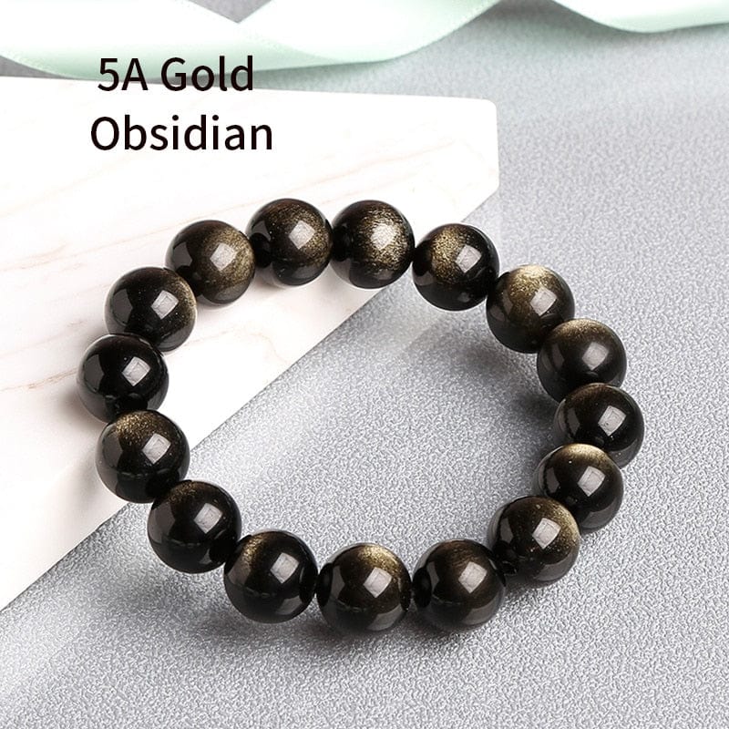 Artisan d'Asie 0 Gold Obsidian 5A / 6mm JD Natural Stone Black Gold Obsidian Beaded Bracelets Men Women Classic Yoga Energy Round Buddha Bangles Lucky Jewelry Gifts