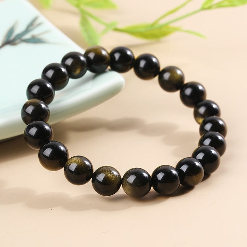 Artisan d'Asie 0 JD Natural Stone Black Gold Obsidian Beaded Bracelets Men Women Classic Yoga Energy Round Buddha Bangles Lucky Jewelry Gifts
