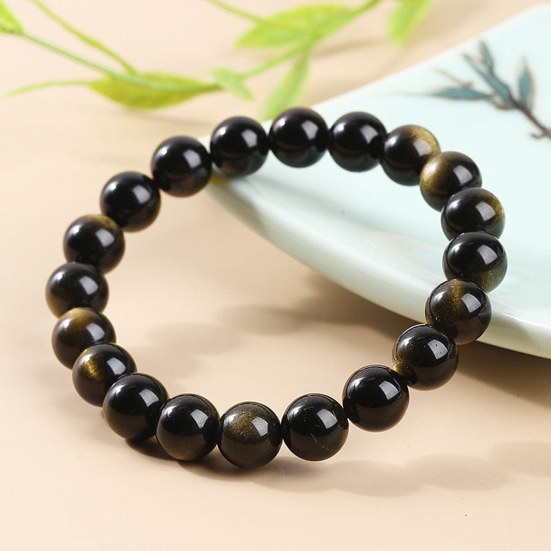 Artisan d'Asie 0 JD Natural Stone Black Gold Obsidian Beaded Bracelets Men Women Classic Yoga Energy Round Buddha Bangles Lucky Jewelry Gifts