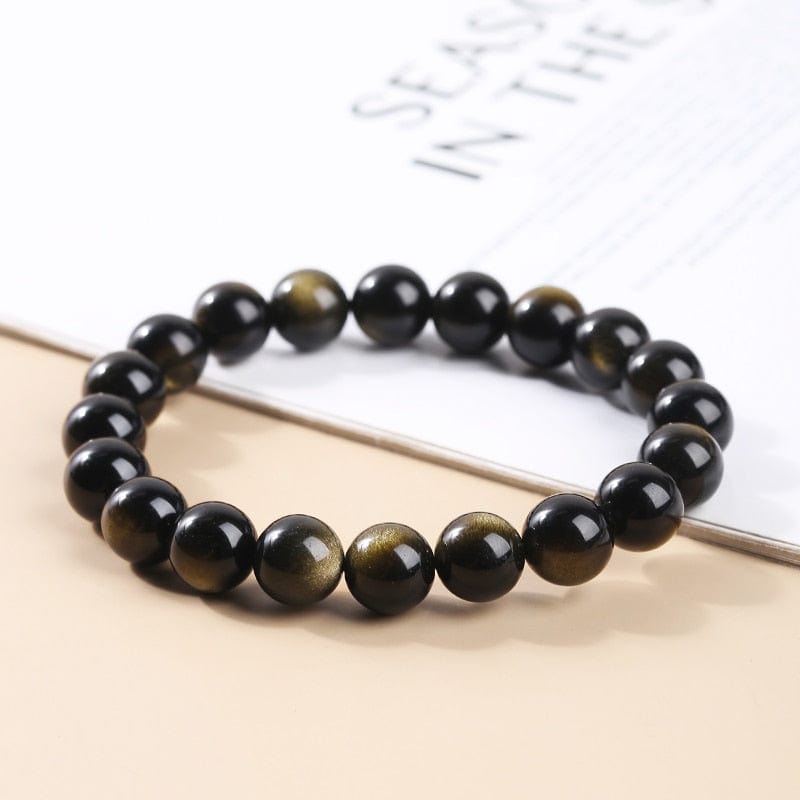 Artisan d'Asie 0 JD Natural Stone Black Gold Obsidian Beaded Bracelets Men Women Classic Yoga Energy Round Buddha Bangles Lucky Jewelry Gifts