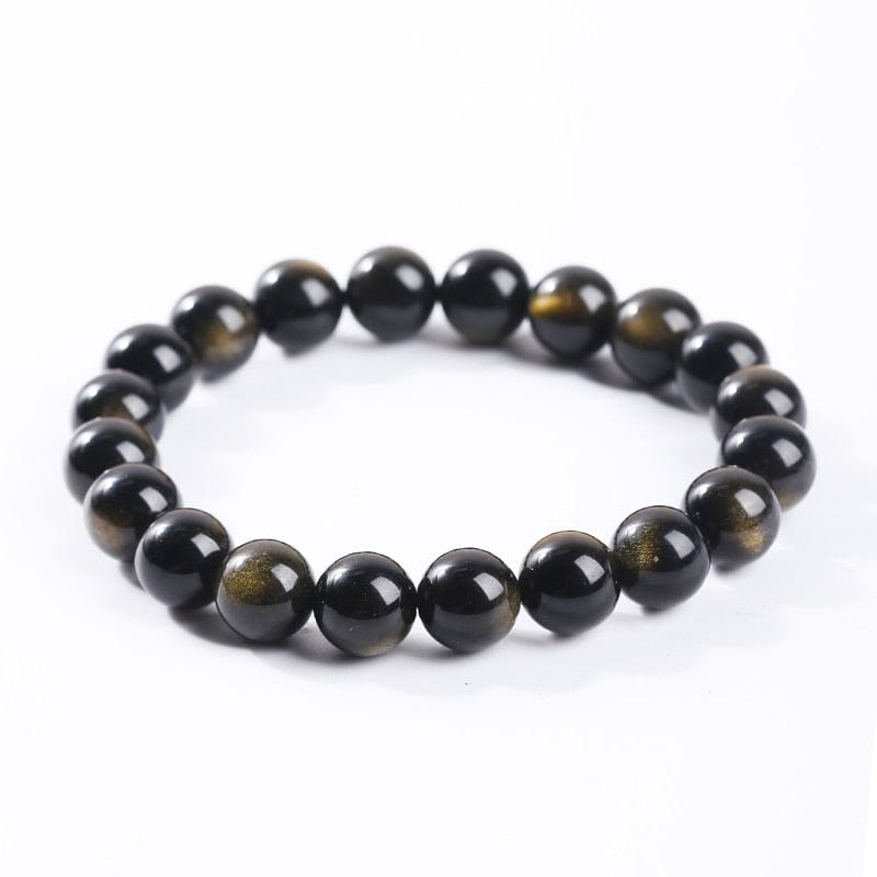 Artisan d'Asie 0 JD Natural Stone Black Gold Obsidian Beaded Bracelets Men Women Classic Yoga Energy Round Buddha Bangles Lucky Jewelry Gifts