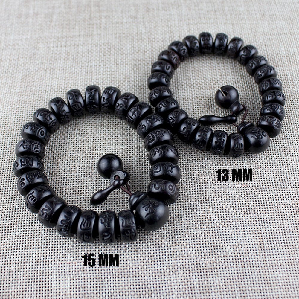 Artisan d'Asie 0 Natural Wood Tibetan Six Characters Mantra Bracelets Buddhist Praye Lightning Stroke Jujube Beads Meditation Men Women Yoga
