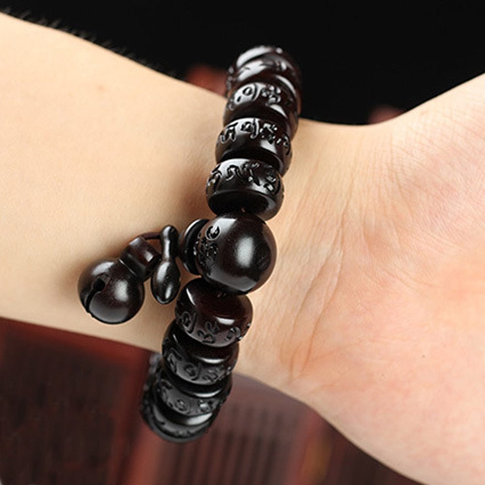 Artisan d'Asie 0 Natural Wood Tibetan Six Characters Mantra Bracelets Buddhist Praye Lightning Stroke Jujube Beads Meditation Men Women Yoga