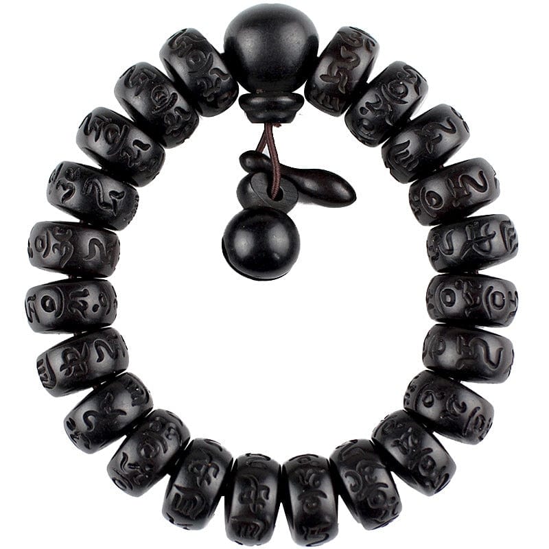 Artisan d'Asie 0 Natural Wood Tibetan Six Characters Mantra Bracelets Buddhist Praye Lightning Stroke Jujube Beads Meditation Men Women Yoga