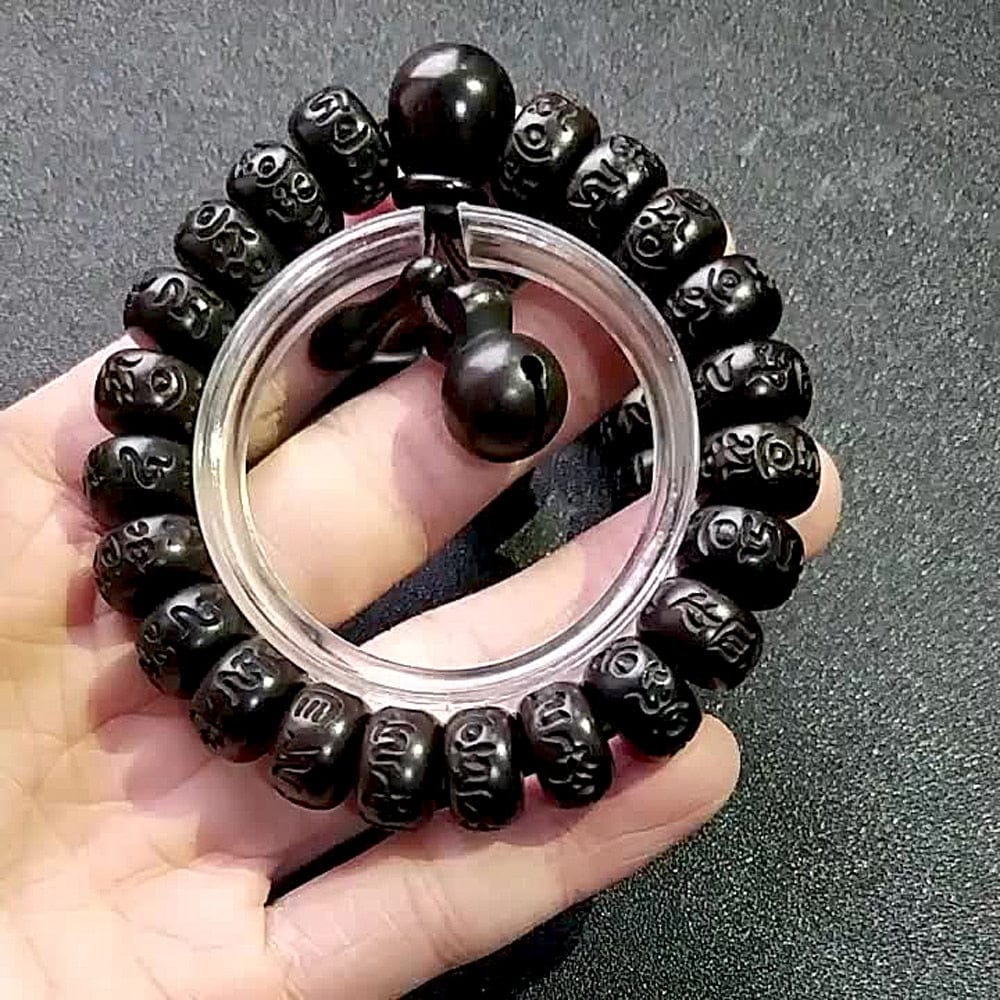 Artisan d'Asie 0 Natural Wood Tibetan Six Characters Mantra Bracelets Buddhist Praye Lightning Stroke Jujube Beads Meditation Men Women Yoga