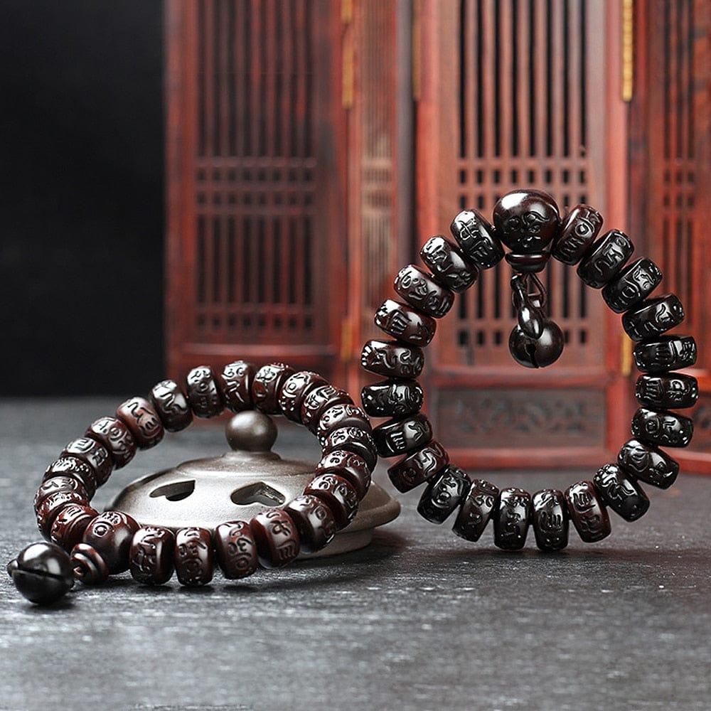 Artisan d'Asie 0 Natural Wood Tibetan Six Characters Mantra Bracelets Buddhist Praye Lightning Stroke Jujube Beads Meditation Men Women Yoga