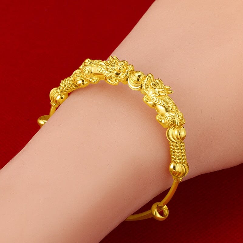 Artisan d'Asie 0 Original 24K Yellow Gold Color Money Pixiu Transfer Beads Bracelets for Women Baby Golden Bangles Fine Jewelry Gifts Not Fade