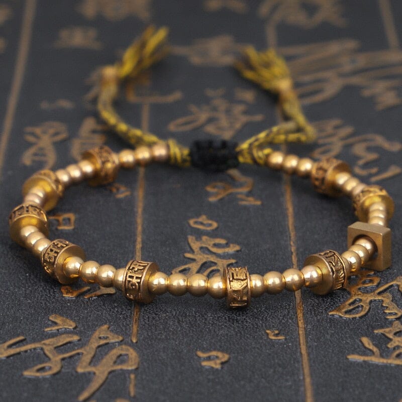 Artisan d'Asie 0 Yellow Tibetan Six Character Proverbs Bracelet Men Handmade Copper Bead Bracelets Women Woven Red Hand Rope Vintage Jewelry Mascot Gift