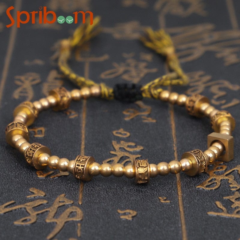 Artisan d'Asie 0 Yellow Tibetan Six Character Proverbs Bracelet Men Handmade Copper Bead Bracelets Women Woven Red Hand Rope Vintage Jewelry Mascot Gift