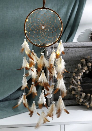 Artisan d'Asie Attrape Rêves Marron Clair Attrape-rêve en plumes (marron clair / blanc)