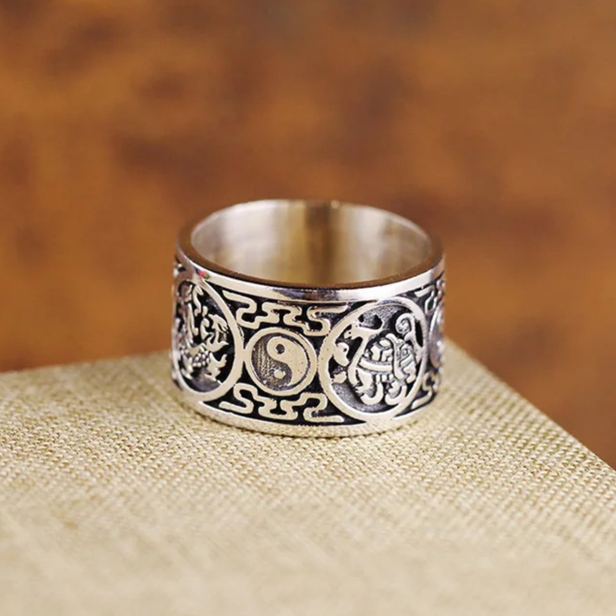 Artisan d'Asie Bagues Bague 4 symboles en argent 999