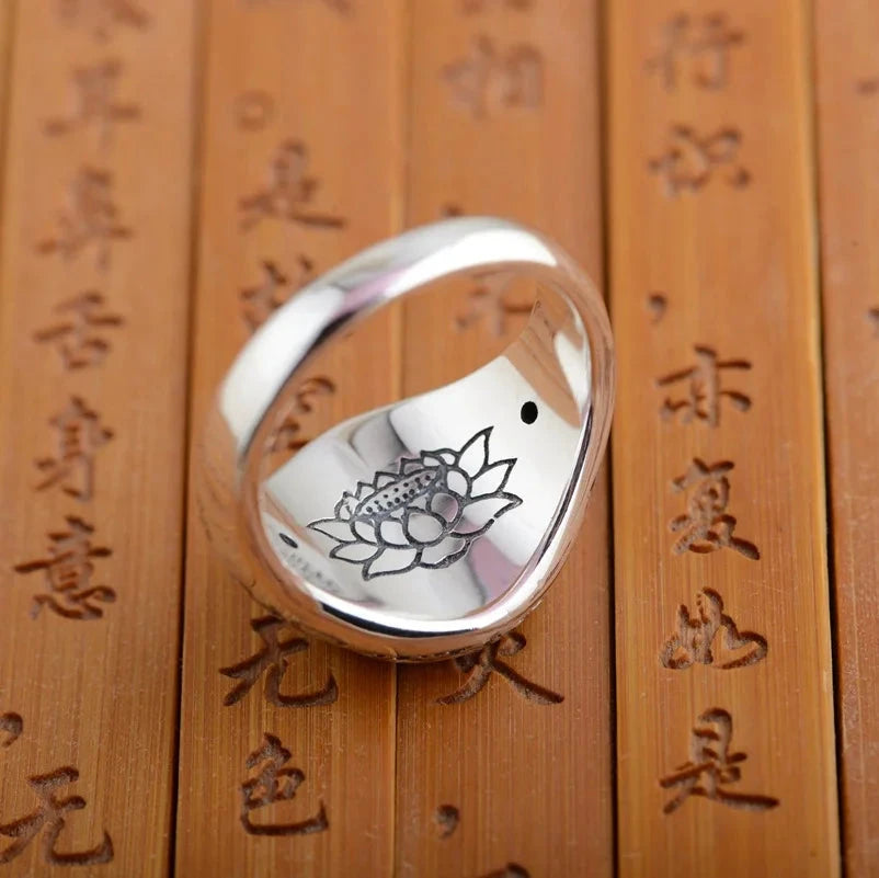 Artisan d'Asie Bagues Bague Artisanale Tibétaine Mantra Om en Argent Massif S925
