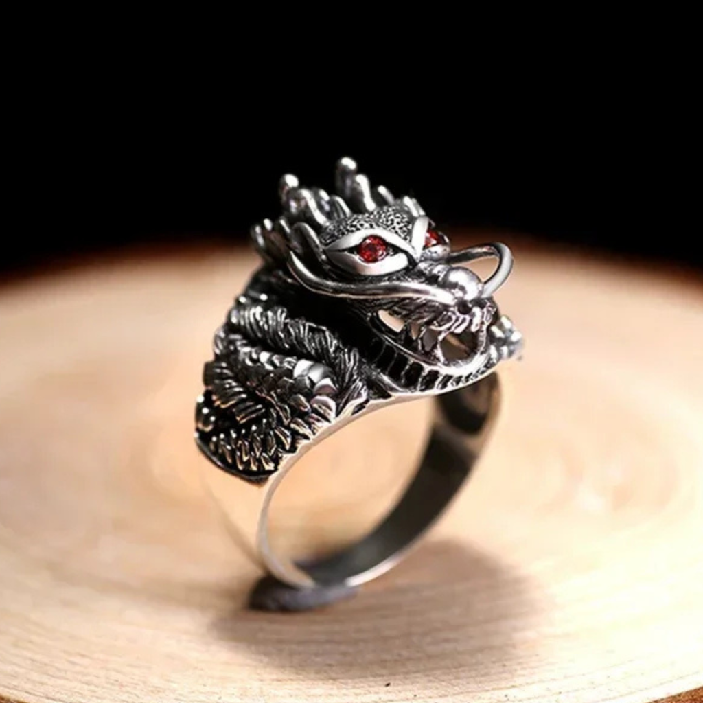 Artisan d'Asie Bagues Bague chevalière tête de dragon en argent 925