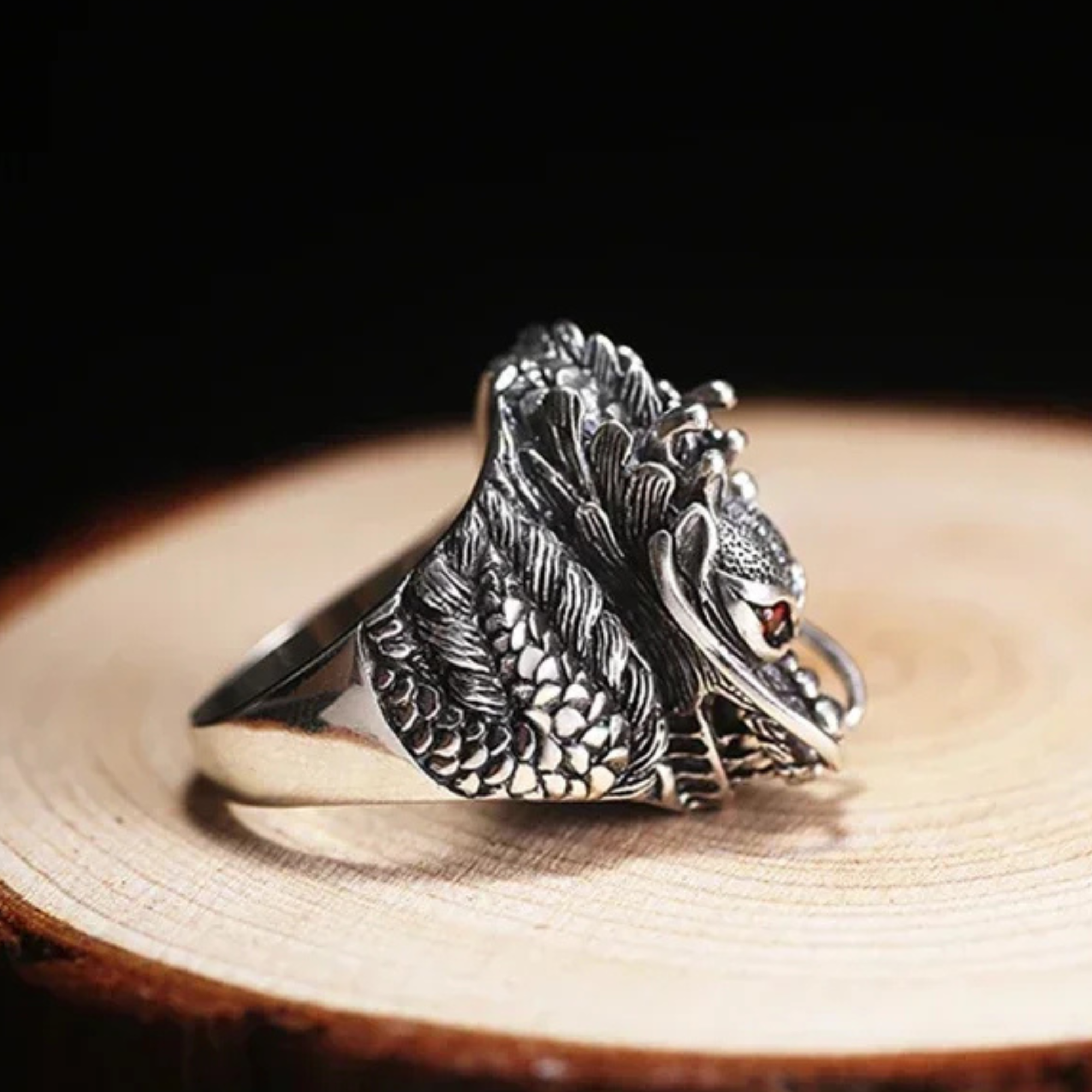 Artisan d'Asie Bagues Bague chevalière tête de dragon en argent 925
