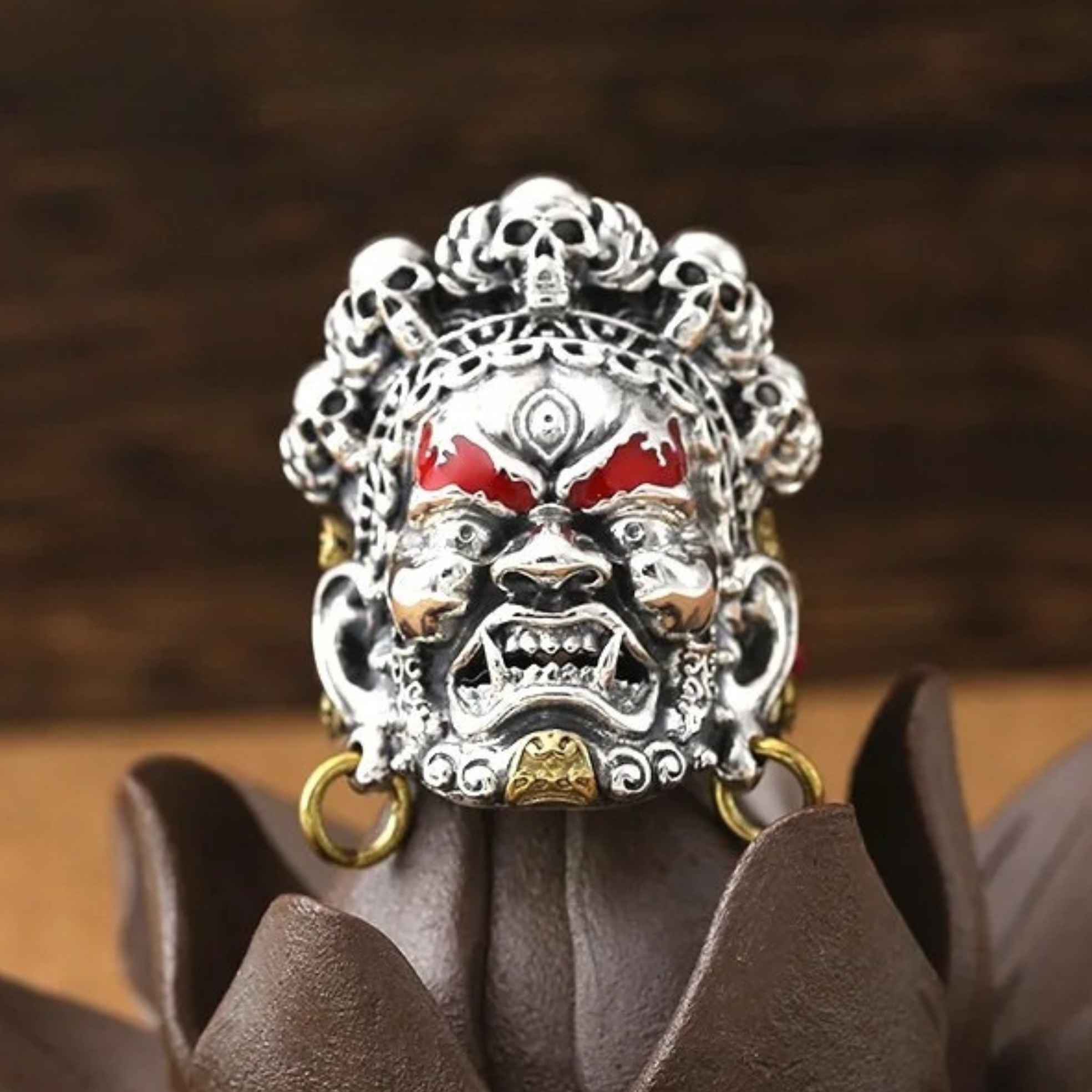 Artisan d'Asie Bagues Bague Mahākāla en argent 925 et laiton