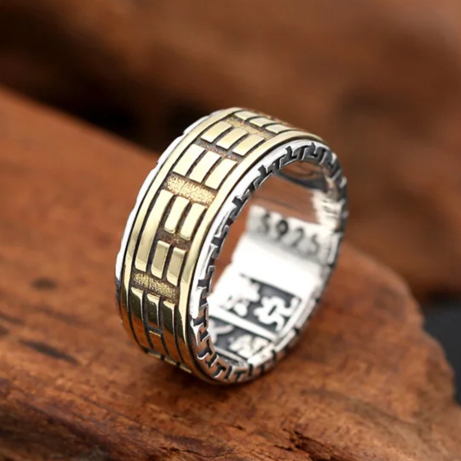 Artisan d'Asie Bagues Bague tournante en argent 925 et laiton