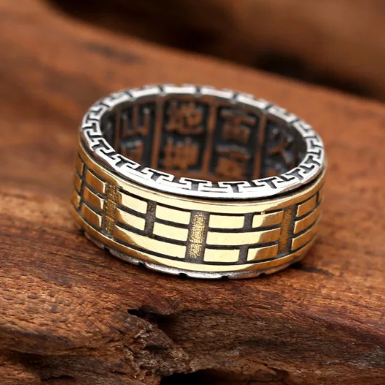 Artisan d'Asie Bagues Bague tournante en argent 925 et laiton