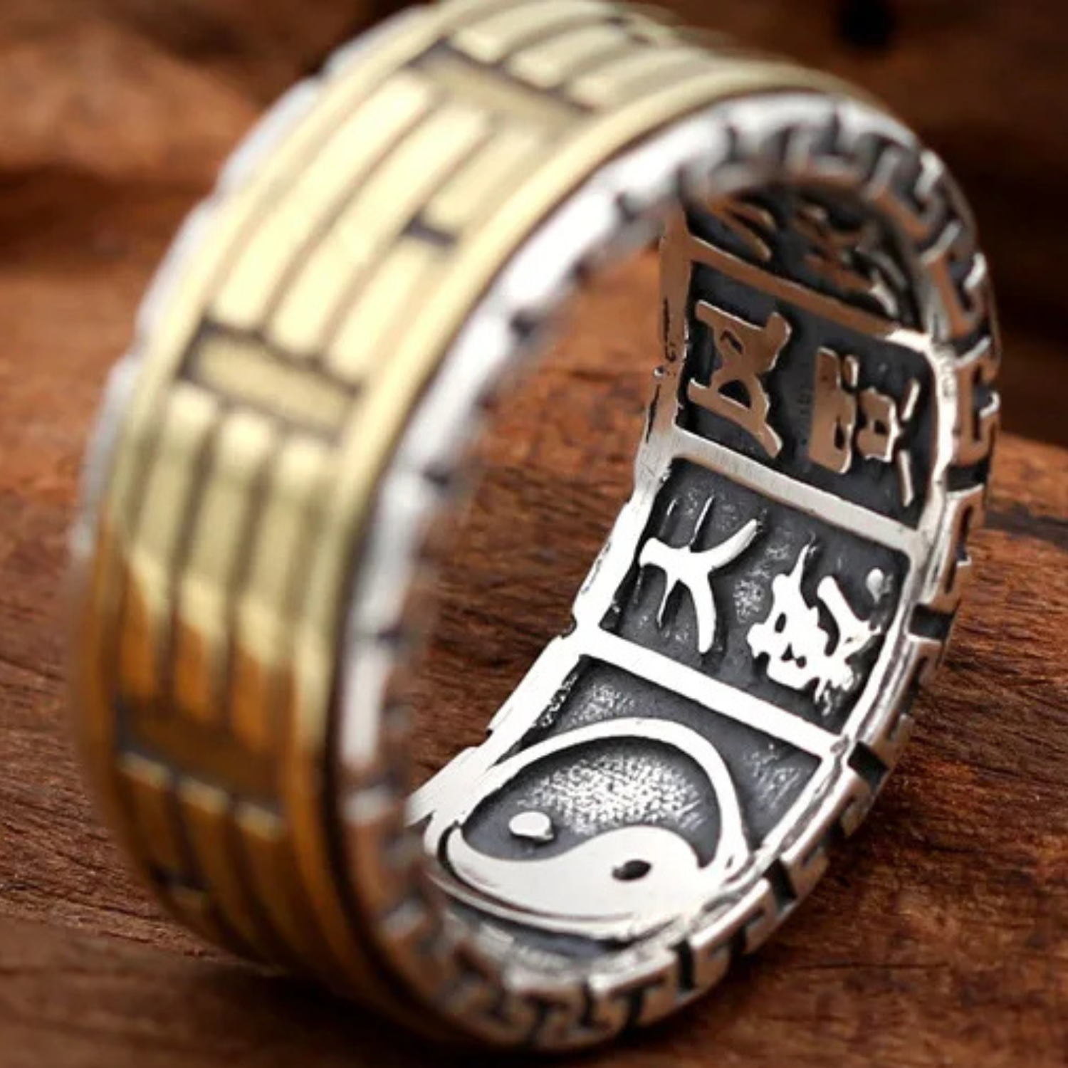 Artisan d'Asie Bagues Bague tournante en argent 925 et laiton