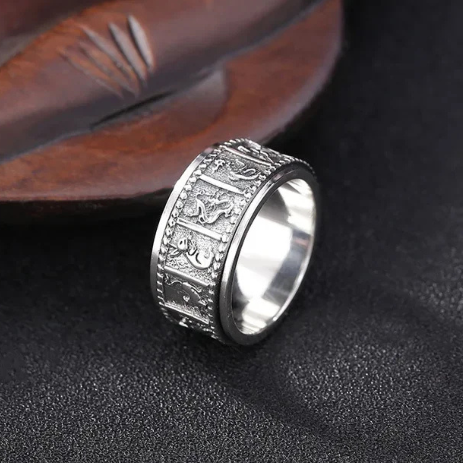 Artisan d'Asie Bagues Bague tournante gravée signes du zodiaque en argent pur 925