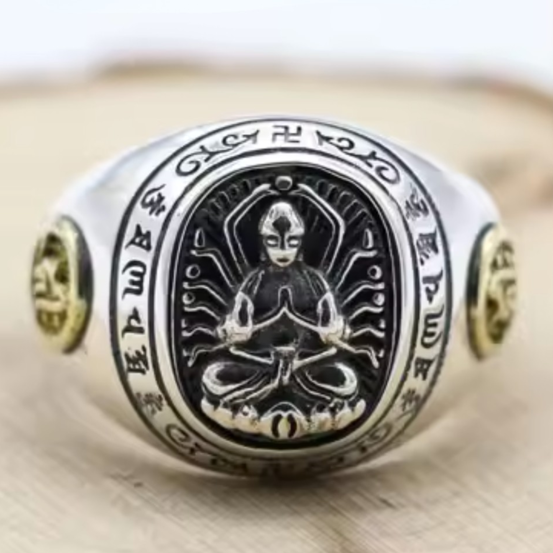 Artisan d'Asie Bagues Rat Bague Bouddha signes du zodiaque en argent 925