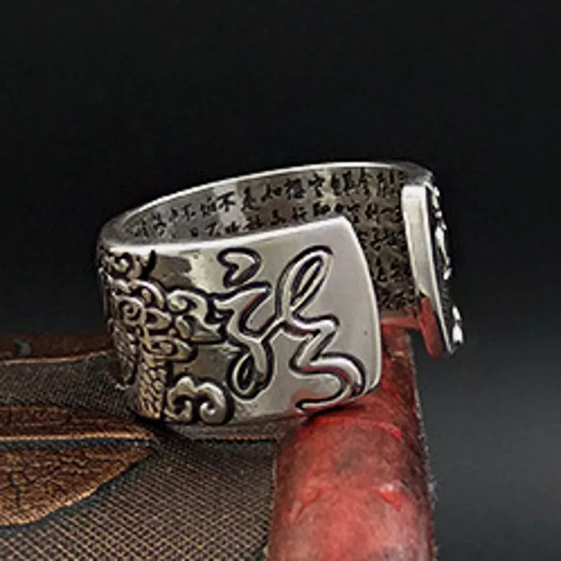 Artisan d'Asie Bagues Taille réglable Bague Gravée Dragon ajustable en argent pur 999 – Bijou artisanal porte-bonheur